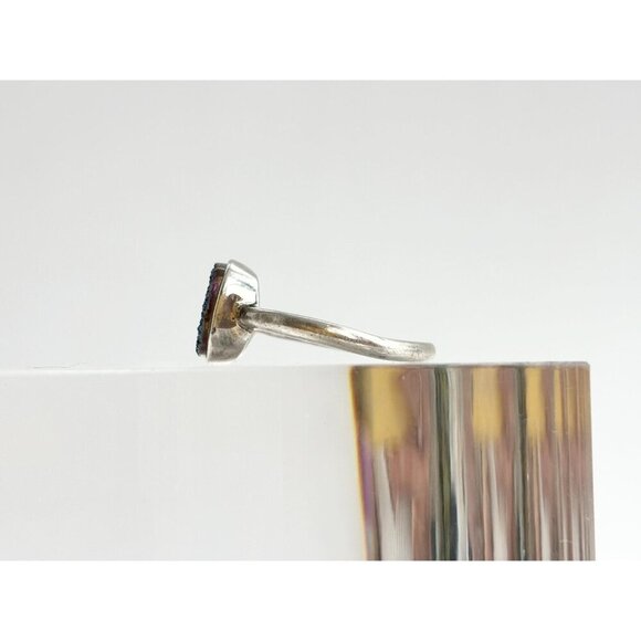 Blue Druzy Quartz Gemstone Oval Bezel Set Sterling Silver Vintage Ring - sz 10 - Picture 5 of 10